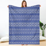 Blue And White African Pattern Print Blanket