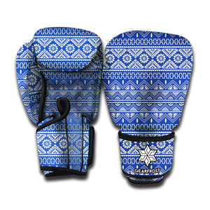 Blue And White African Pattern Print Boxing Gloves