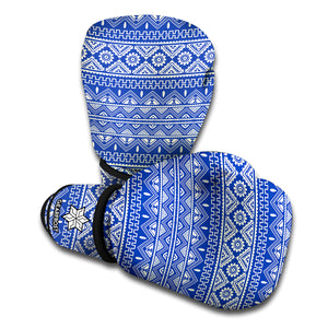 Blue And White African Pattern Print Boxing Gloves