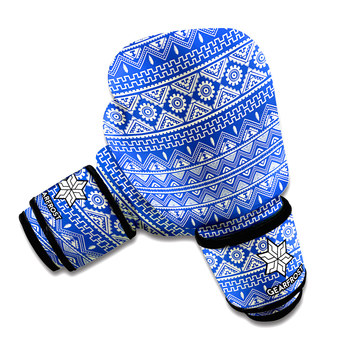 Blue And White African Pattern Print Boxing Gloves