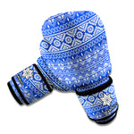 Blue And White African Pattern Print Boxing Gloves