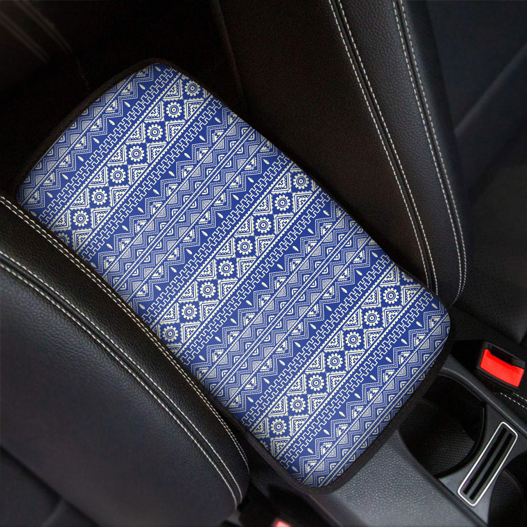 Blue And White African Pattern Print Car Center Console Cover