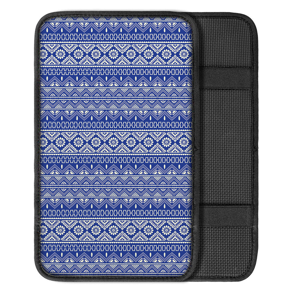 Blue And White African Pattern Print Car Center Console Cover