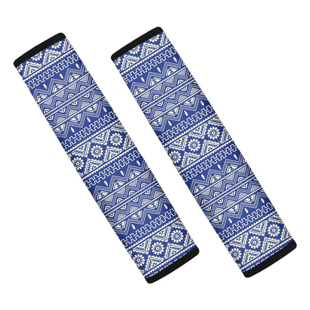 Blue And White African Pattern Print Car Seat Belt Covers