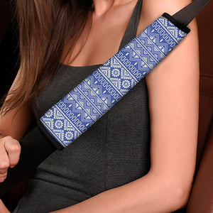 Blue And White African Pattern Print Car Seat Belt Covers