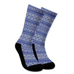 Blue And White African Pattern Print Crew Socks