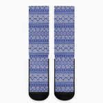 Blue And White African Pattern Print Crew Socks