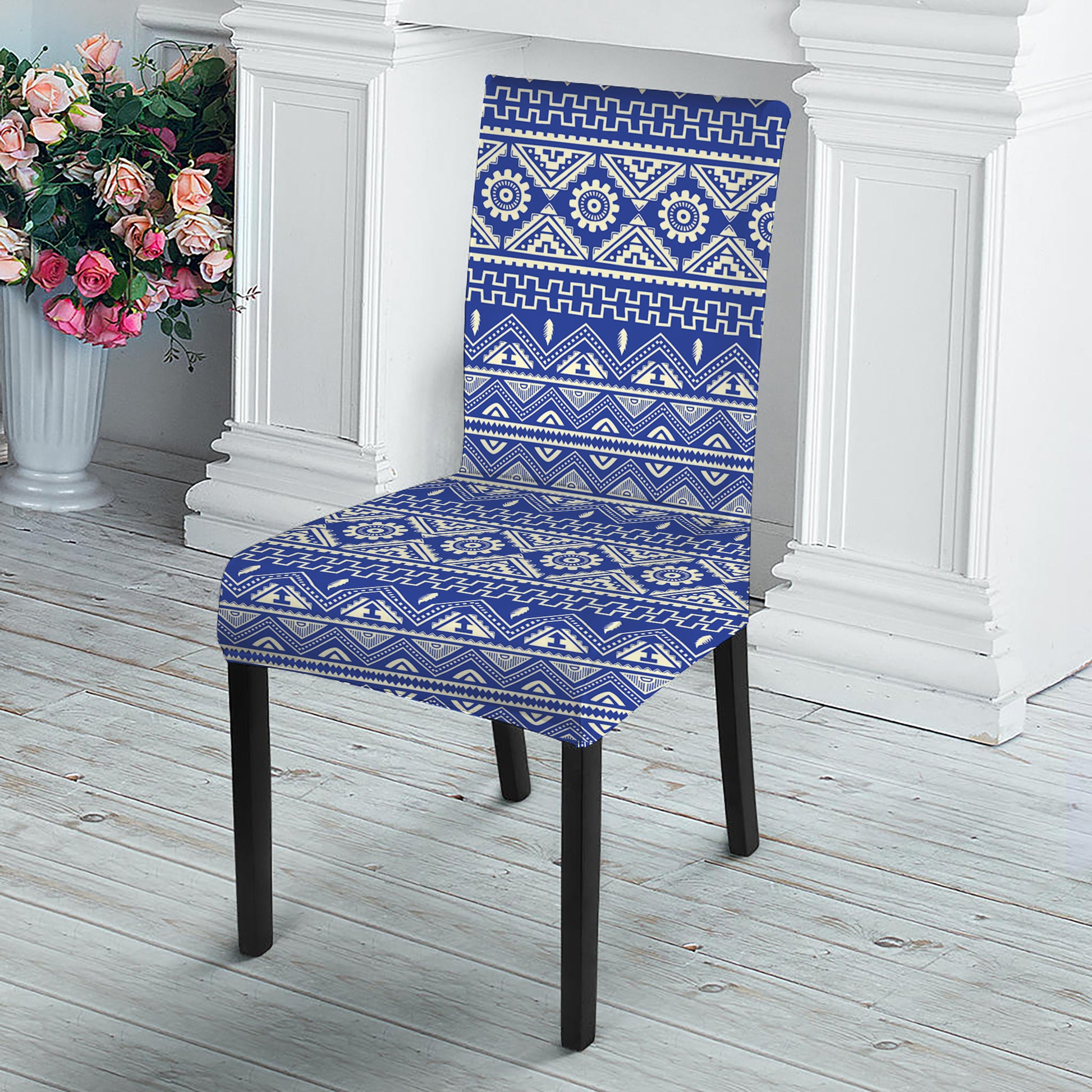 Blue And White African Pattern Print Dining Chair Slipcover