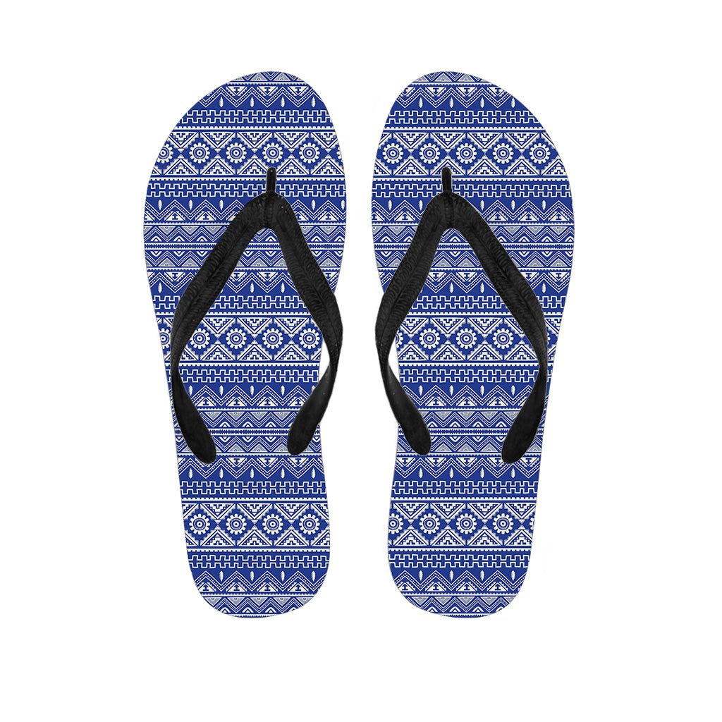 Blue And White African Pattern Print Flip Flops