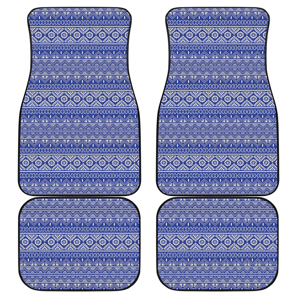 Blue And White African Pattern Print Front and Back Car Floor Mats