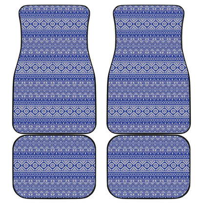 Blue And White African Pattern Print Front and Back Car Floor Mats