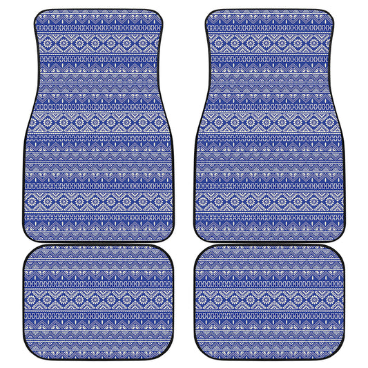 Blue And White African Pattern Print Front and Back Car Floor Mats