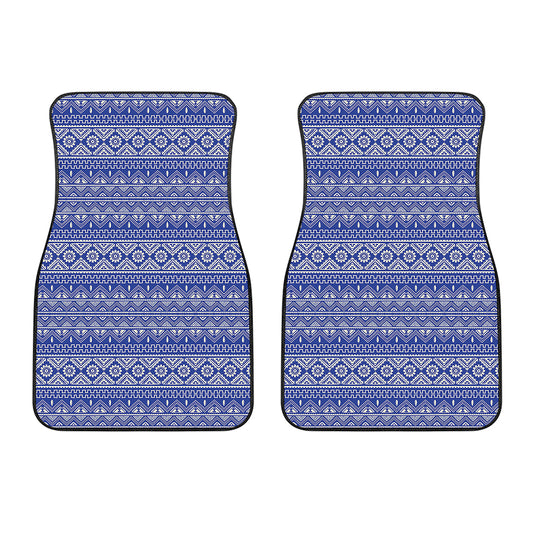 Blue And White African Pattern Print Front Car Floor Mats