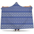 Blue And White African Pattern Print Hooded Blanket