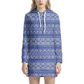 Blue And White African Pattern Print Pullover Hoodie Dress
