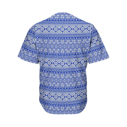 Blue And White African Pattern Print Men's Baseball Jersey
