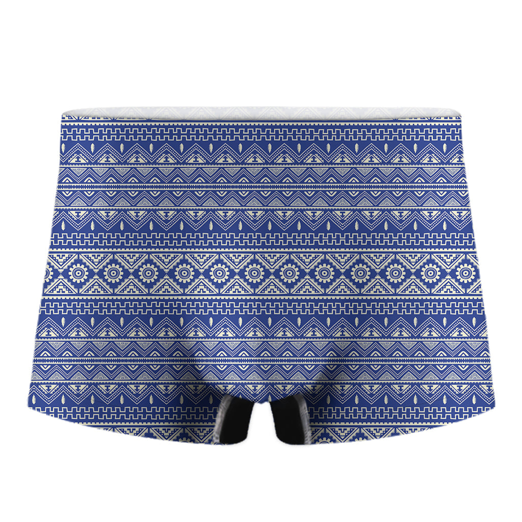 Blue And White African Pattern Print Men's Boxer Briefs