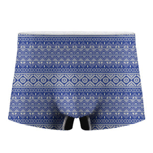 Blue And White African Pattern Print Men's Boxer Briefs