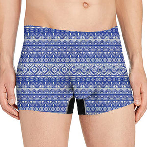 Blue And White African Pattern Print Men's Boxer Briefs