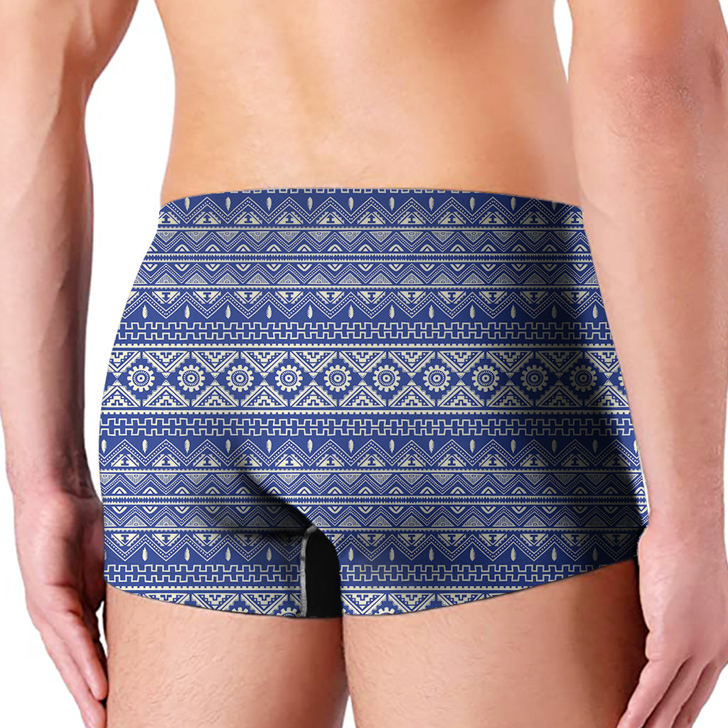 Blue And White African Pattern Print Men's Boxer Briefs