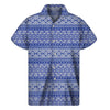 Blue And White African Pattern Print Men's Short Sleeve Shirt