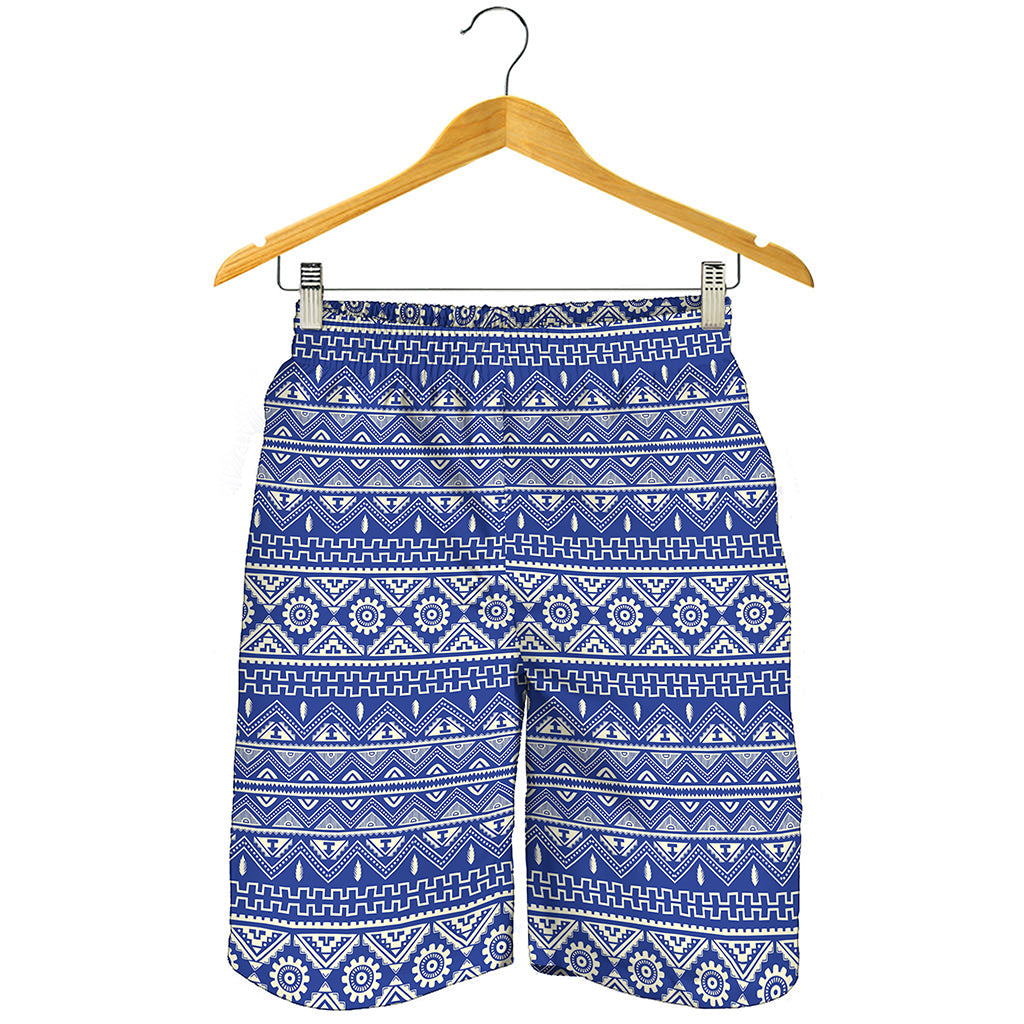 Blue And White African Pattern Print Men's Shorts