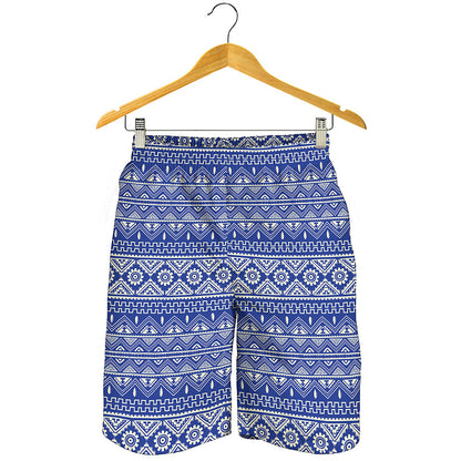Blue And White African Pattern Print Men's Shorts