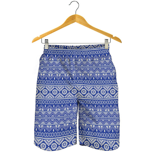 Blue And White African Pattern Print Men's Shorts