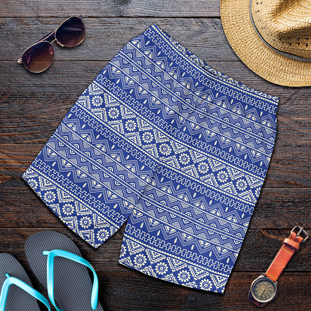 Blue And White African Pattern Print Men's Shorts
