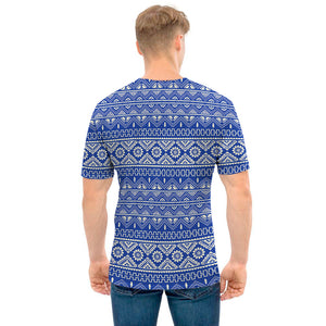 Blue And White African Pattern Print Men's T-Shirt