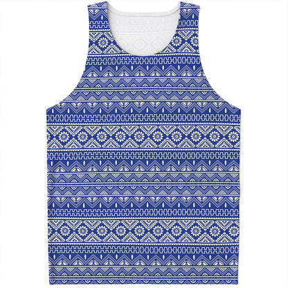 Blue And White African Pattern Print Men's Tank Top