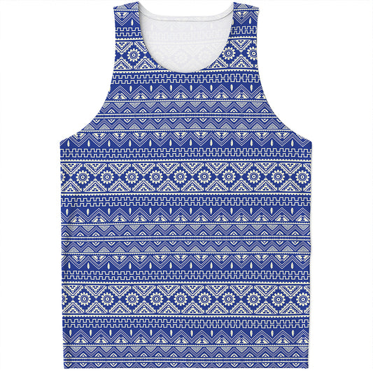 Blue And White African Pattern Print Men's Tank Top