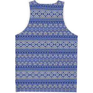 Blue And White African Pattern Print Men's Tank Top