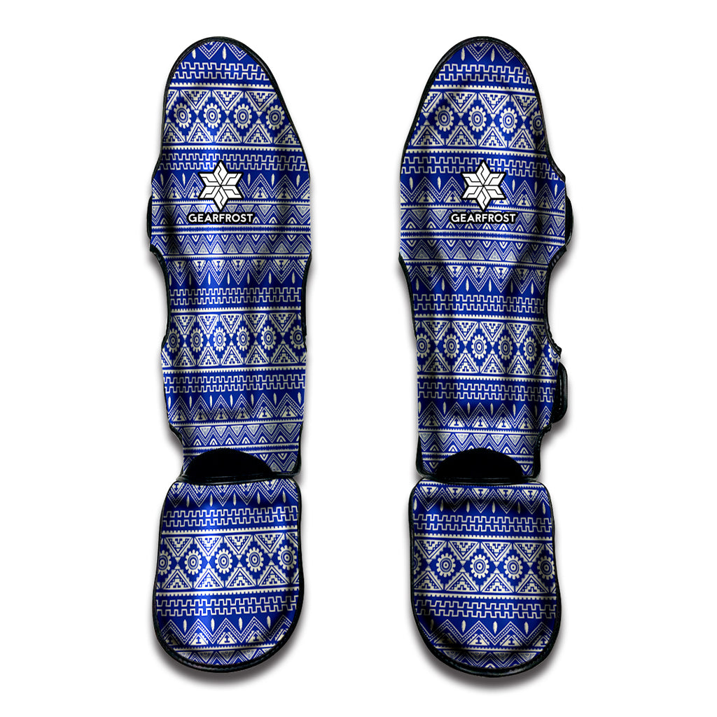 Blue And White African Pattern Print Muay Thai Shin Guard