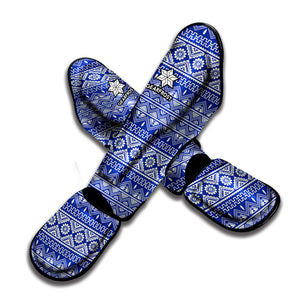 Blue And White African Pattern Print Muay Thai Shin Guard