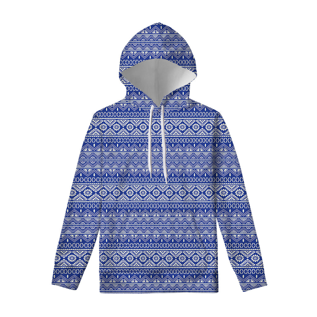 Blue And White African Pattern Print Pullover Hoodie