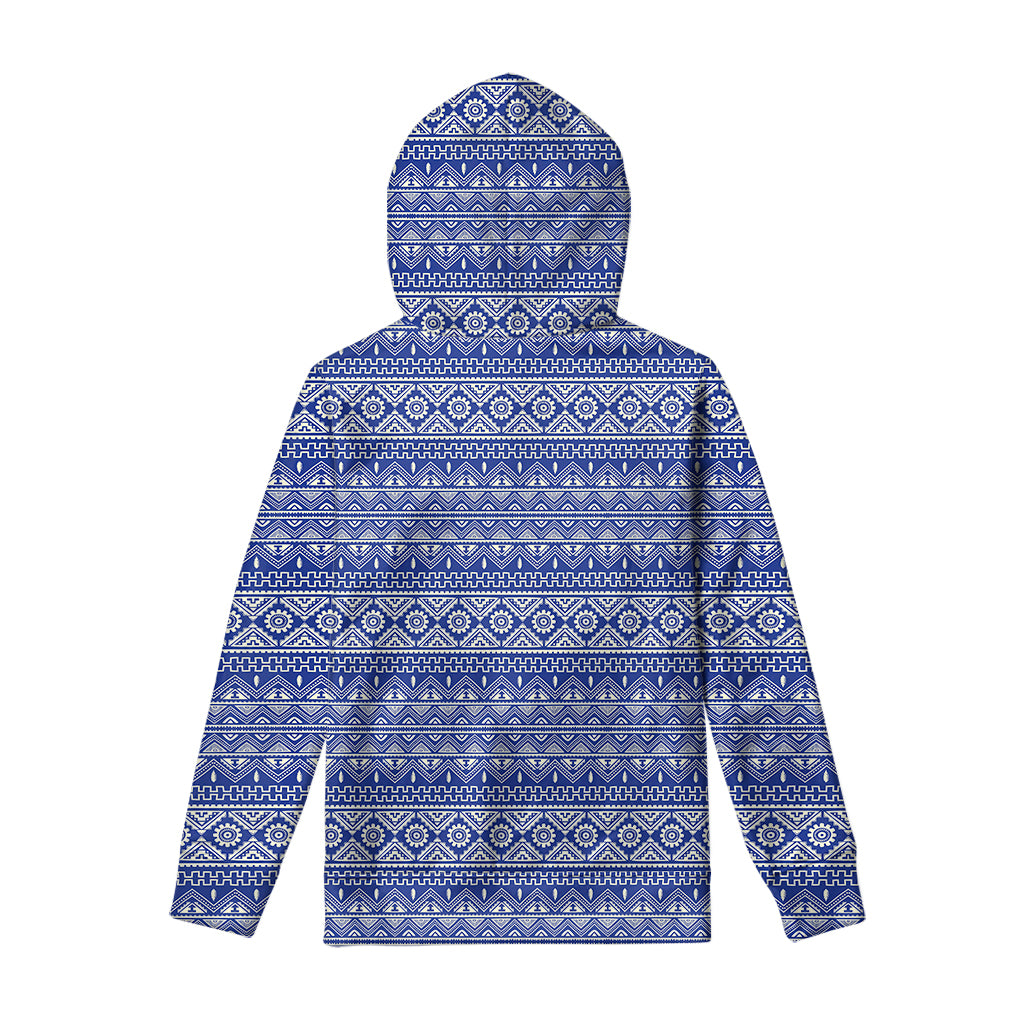 Blue And White African Pattern Print Pullover Hoodie