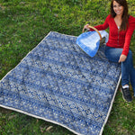 Blue And White African Pattern Print Quilt