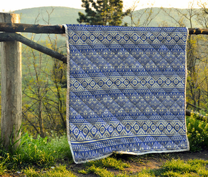 Blue And White African Pattern Print Quilt