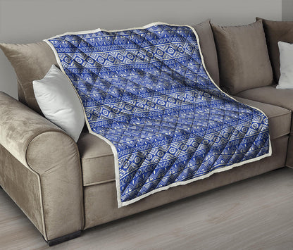 Blue And White African Pattern Print Quilt