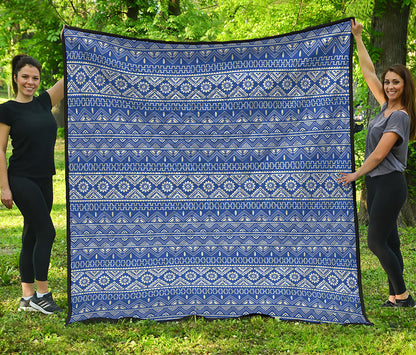 Blue And White African Pattern Print Quilt