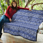 Blue And White African Pattern Print Quilt