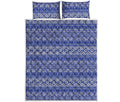 Blue And White African Pattern Print Quilt Bed Set