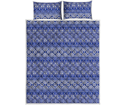 Blue And White African Pattern Print Quilt Bed Set