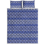 Blue And White African Pattern Print Quilt Bed Set