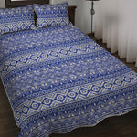 Blue And White African Pattern Print Quilt Bed Set