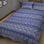 Blue And White African Pattern Print Quilt Bed Set