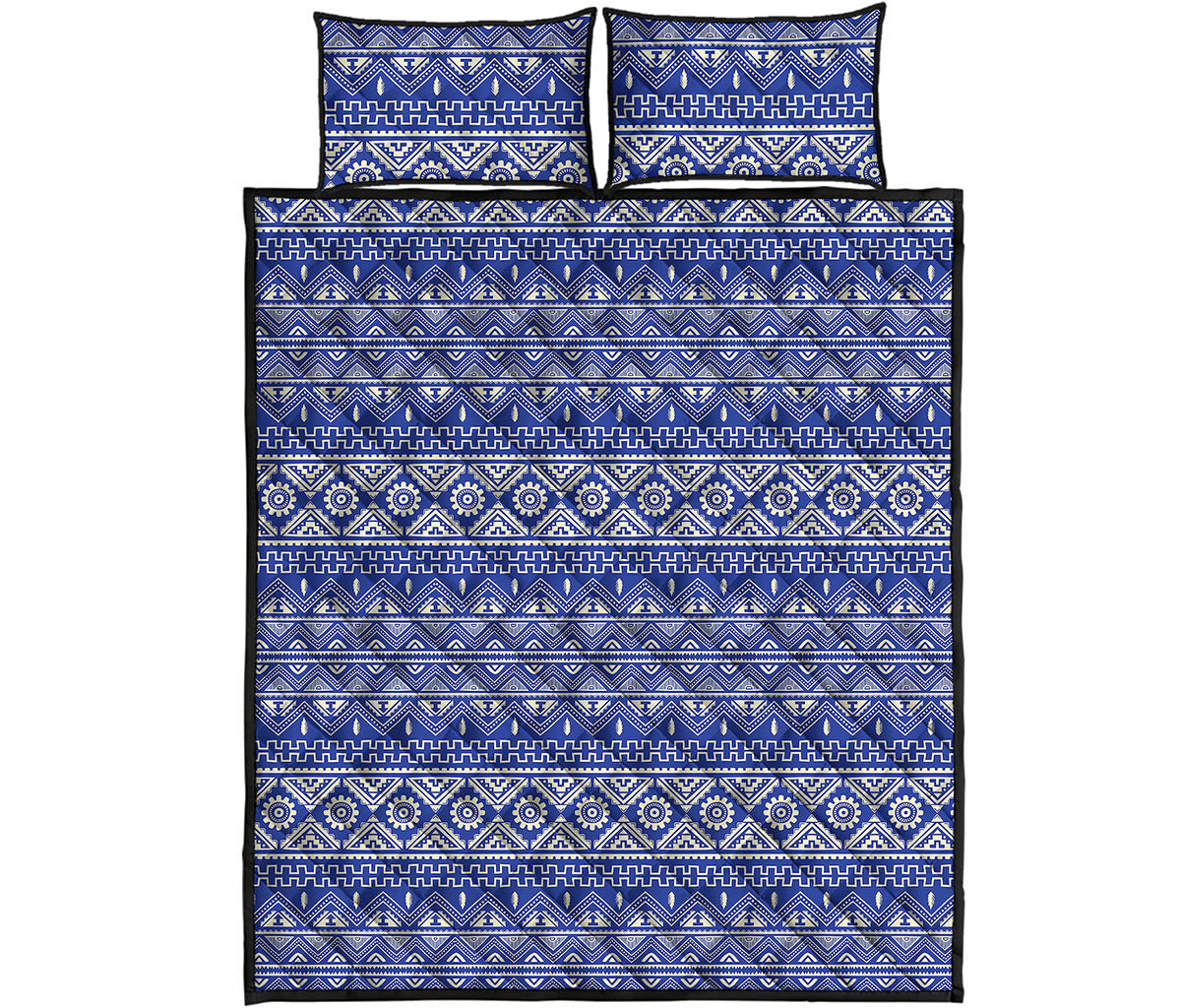 Blue And White African Pattern Print Quilt Bed Set