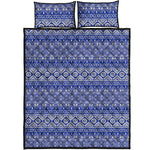 Blue And White African Pattern Print Quilt Bed Set