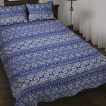 Blue And White African Pattern Print Quilt Bed Set